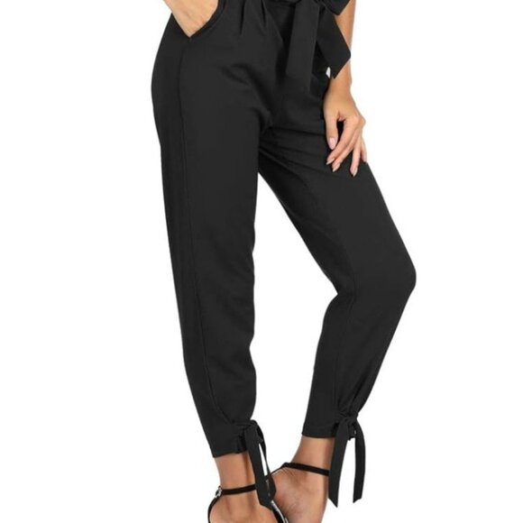 Grace Karin Womens Small High Waist Elegant Casual Pants With Belt & Ankle Tie - Picture 1 of 13